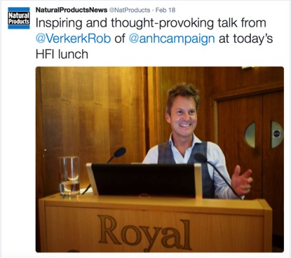 Robert Verkerk giving a talk at HFI lunch on Twitter